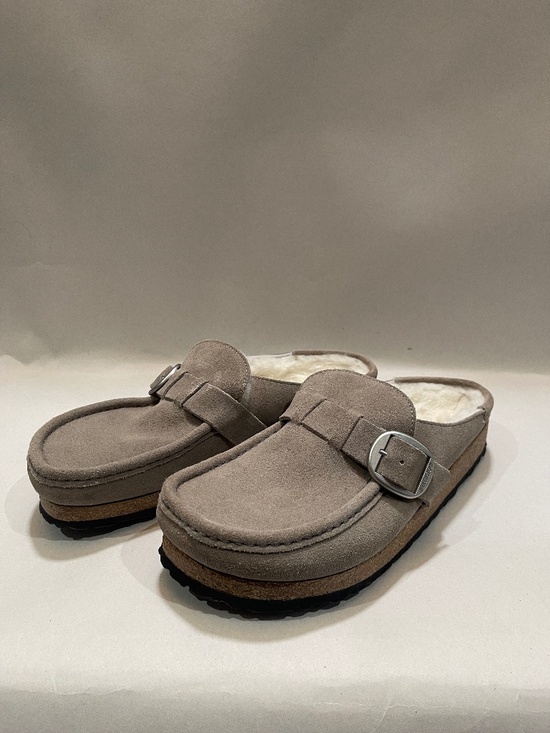 Birkenstock Shoes - Birkenstock Buckley shearling clog Grey, silver buckle, EU 41 US 10-10.5